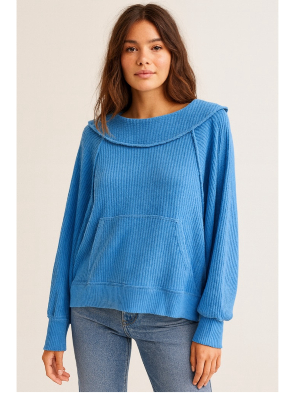 Free People We The Free West End Thermal Waffle Knit Top Blue XS